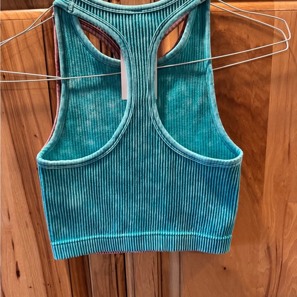 Zenana Ribbed Racerback Crop Tanks - Teal & Dusty Rose Duo - Picture 5 of 5